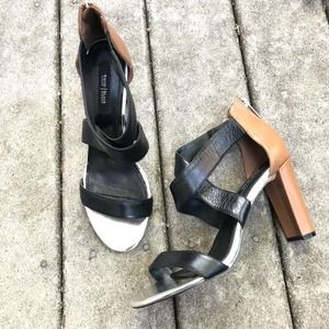 WHBM Melodie Color Block Heeled Sandal Cross Strap